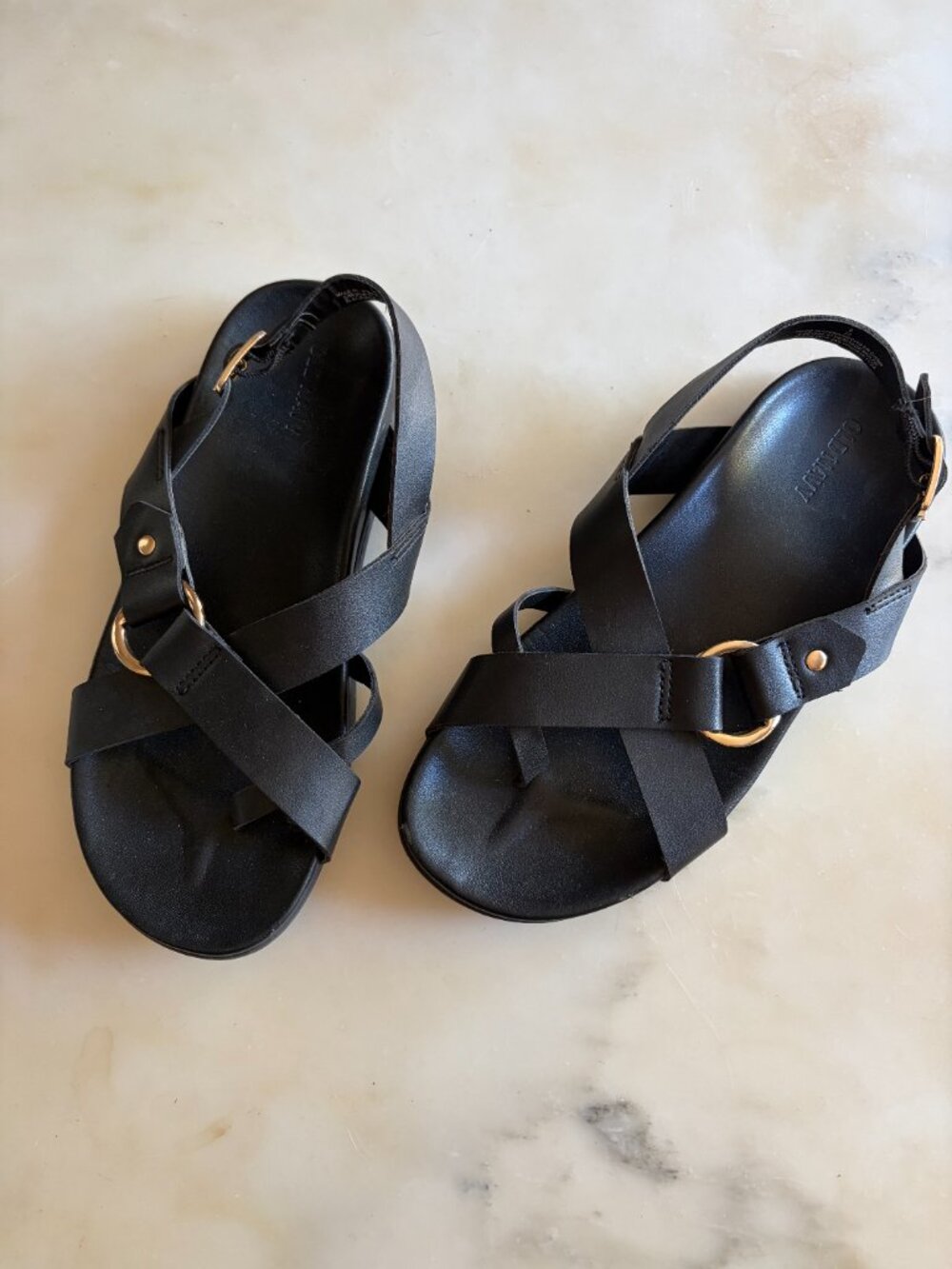 Cross-Strap Sandals with Gold Accents